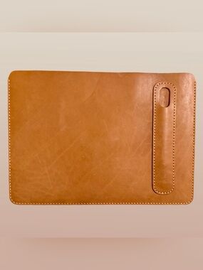 Brown Leather iPad Pro 13” or Smaller Sleeve Case with Pencil Holder Stitched